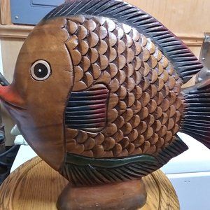 Remarkable large carved wooden fish